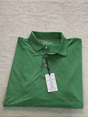 Michel Rouen Green Striped Performance Polo Shirt